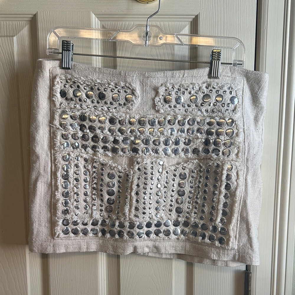 Elegant Silver Embellished Mini Skirt